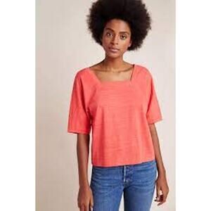 Anthropologie DeeDee Dolman Sleeve T-Shirt Coral Square Neck Women XS